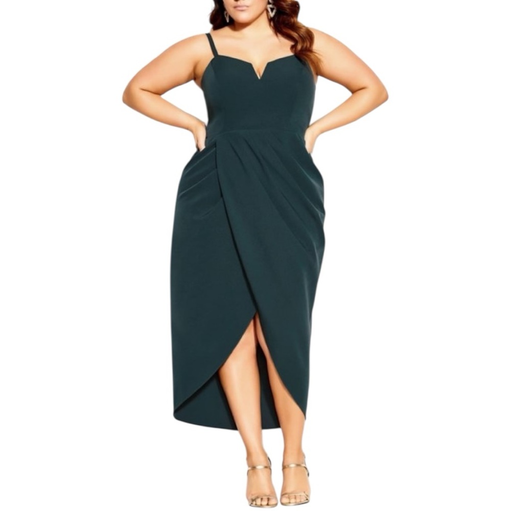 City Chic Sassy V Midi Dress in Emerald size S/16 Notch V Neck Adjustable Straps